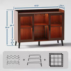 Meuble Bar à Vin Autoportant, Bahut de Cuisine et Buffet Bar à Café avec Porte-Verres, avec Porte Vitrée pour Salon, Salle à Manger