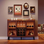 Meuble Bar à Vin Autoportant, Bahut de Cuisine et Buffet Bar à Café avec Porte-Verres, avec Porte Vitrée pour Salon, Salle à Manger