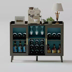 Freestanding Wine Bar Cabinet , Kitchen Sideboard and Buffet Cabinet Coffee Bar with Glass Holder, with Glass Door for Living Room, Dining Room