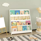 4 Tier Bookshelf and Storage Organizer, Five Layer Sling Bookcase, Wooden Book Shelf, Display Cabinet for Playroom,Classroom, School