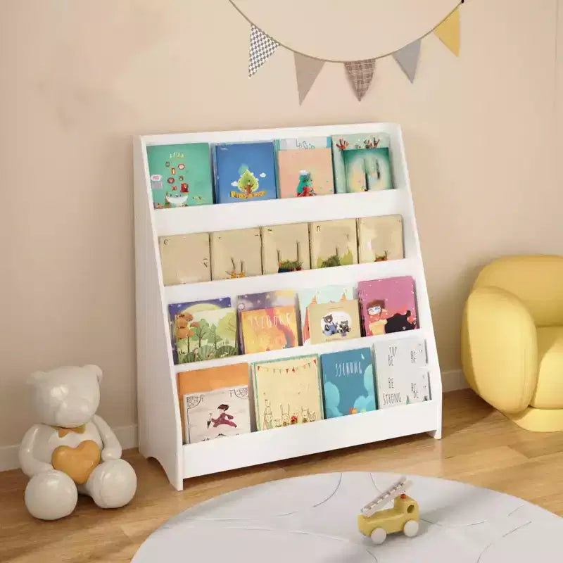 Étagère à livres et organiseur de rangement à 4 niveaux, bibliothèque à cinq couches, étagère à livres en bois, vitrine pour salle de jeux, salle de classe, école
