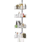 Tension Pole Shower Caddy, Corner Shower Caddies with 4 Basket Shelves & Built-In Towel Bars, Rustproof Bathroom Shower Organizer Adjustable 75-110