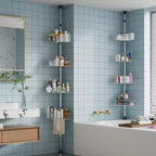 Étagère de douche télescopique d'angle avec 4 paniers et porte-serviettes intégrés, organisateur de salle de bain antirouille réglable de 75 à 110 cm