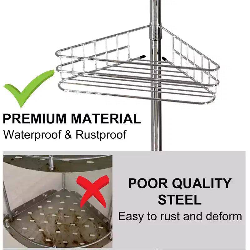 Étagère de douche télescopique d'angle avec 4 paniers et porte-serviettes intégrés, organisateur de salle de bain antirouille réglable de 75 à 110 cm