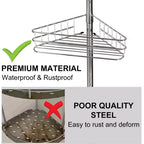 Étagère de douche télescopique d'angle avec 4 paniers et porte-serviettes intégrés, organisateur de salle de bain antirouille réglable de 75 à 110 cm