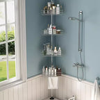 Étagère de douche télescopique d'angle avec 4 paniers et porte-serviettes intégrés, organisateur de salle de bain antirouille réglable de 75 à 110 cm