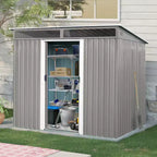 8x6 ft Outdoor Metal Storage Shed with Lockable Sliding Doors, Sloping Roof, Windows & Air Vents, Weather-Resistant Tool Shed