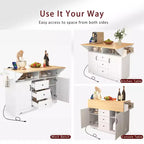 Grand îlot de cuisine avec 2 abattants, desserte de cuisine roulante sur 5 roulettes, table à manger pliante avec rangement, support à épices et porte-serviettes, 3 tiroirs