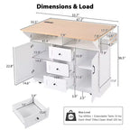 Grand îlot de cuisine avec 2 abattants, desserte de cuisine roulante sur 5 roulettes, table à manger pliante avec rangement, support à épices et porte-serviettes, 3 tiroirs