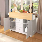 Grand îlot de cuisine avec 2 abattants, desserte de cuisine roulante sur 5 roulettes, table à manger pliante avec rangement, support à épices et porte-serviettes, 3 tiroirs