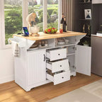 Grand îlot de cuisine avec 2 abattants, desserte de cuisine roulante sur 5 roulettes, table à manger pliante avec rangement, support à épices et porte-serviettes, 3 tiroirs