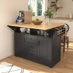 Large Kitchen Island with 2 Drop Leaf, Rolling Kitchen Cart on 5 Wheels Folding Storage Dining Table with Spice & Towel Rack, 3 Drawers