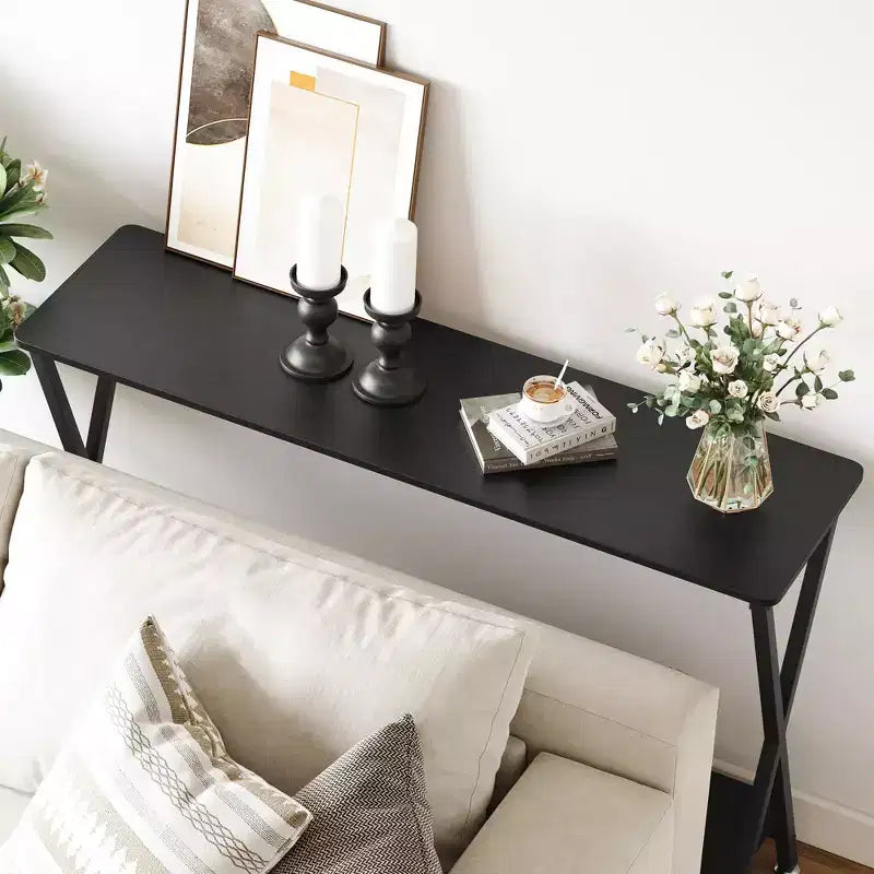 Console étroite avec étagères, Table de canapé de ferme à 2 niveaux, Table d'entrée pour couloir, salon, chambre, Table de rangement derrière le canapé