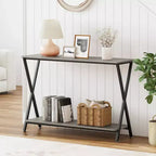 Console étroite avec étagères, Table de canapé de ferme à 2 niveaux, Table d'entrée pour couloir, salon, chambre, Table de rangement derrière le canapé