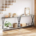 Console étroite avec étagères, Table de canapé de ferme à 2 niveaux, Table d'entrée pour couloir, salon, chambre, Table de rangement derrière le canapé