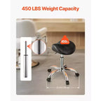 Siège de selle ergonomique avec roulettes, Chaise roulante réglable en hauteur, Capacité de 204 kg