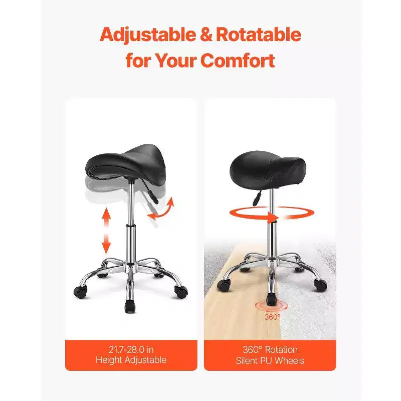 Siège de selle ergonomique avec roulettes, Chaise roulante réglable en hauteur, Capacité de 204 kg