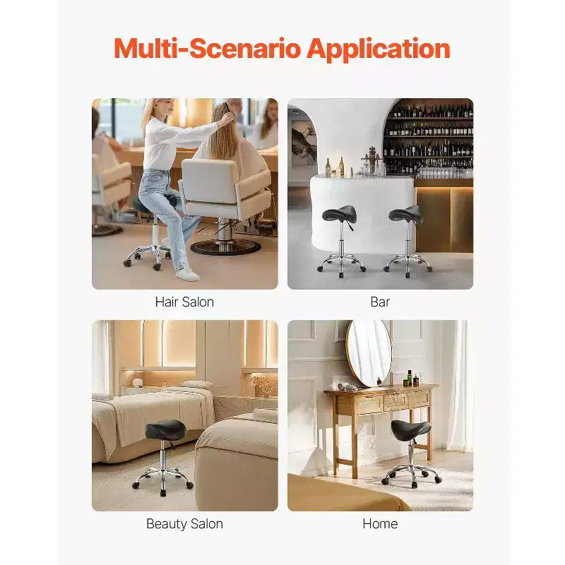 Siège de selle ergonomique avec roulettes, Chaise roulante réglable en hauteur, Capacité de 204 kg