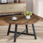 36'' Modern Round Coffee Table, Wooden Center Table with Metal Legs & Adjustable Feet, Accent Sofa Side Table for Living Room Bedroom Office