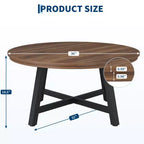 Table Basse Ronde Moderne de 36'', Table Centrale en Bois avec Pieds en Métal et Patins Réglables, Table d'Appoint pour Salon, Chambre et Bureau