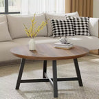 Table Basse Ronde Moderne de 36'', Table Centrale en Bois avec Pieds en Métal et Patins Réglables, Table d'Appoint pour Salon, Chambre et Bureau