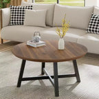 Table Basse Ronde Moderne de 36'', Table Centrale en Bois avec Pieds en Métal et Patins Réglables, Table d'Appoint pour Salon, Chambre et Bureau
