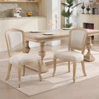 French Country Dining Chairs Set of 2, Upholstered Fan Back, Wire Drawing Carving, Disassemblable, Beige