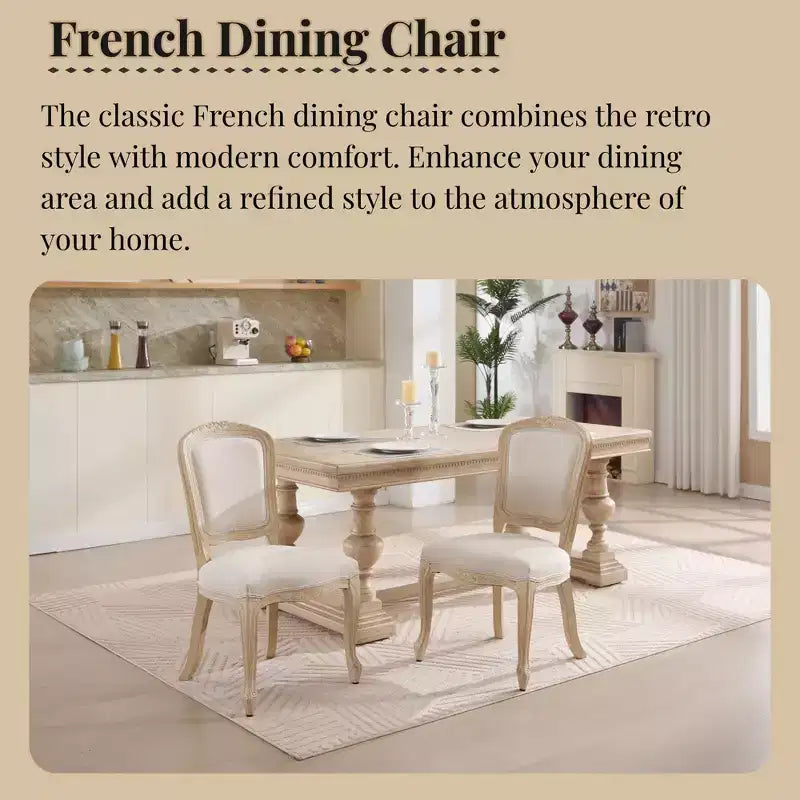 Chaises de salle à manger de style campagnard français, dossier en éventail rembourré, sculpture filaire, démontable, beige
