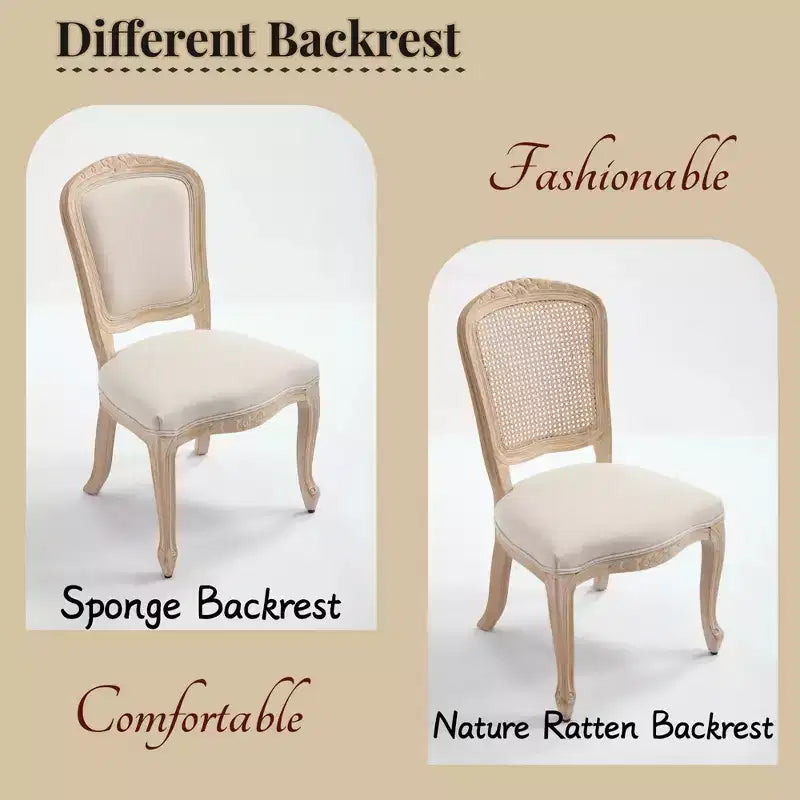 Chaises de salle à manger de style campagnard français, dossier en éventail rembourré, sculpture filaire, démontable, beige