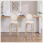 30 chaises de bar de style campagnard, dossier rond capitonné, sculpture filaire, démontables, beiges