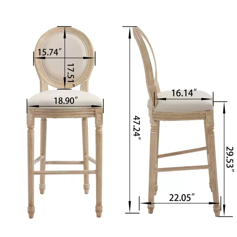 30 chaises de bar de style campagnard, dossier rond capitonné, sculpture filaire, démontables, beiges