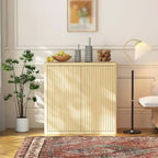 34 Sideboard Buffet Cabinet, Wood Entryway Coffee Bar Cabinet, Fluted Floor Cupboard with Adjustable Shelves, Media Console Table for Living Room