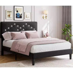 Full/Queen Bed Frame, Velvet Upholstered Bed Frame with Vertical Channel Tufted & Sturdy Wood Slats, Platform Bed Frame Easy Assembly,Noise-Free